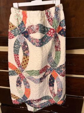 Cream Patchwork Quilted Midi Skirt with Multicolor Rings
